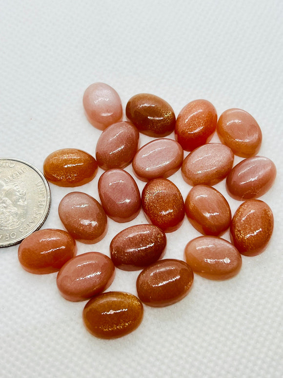 Peach Moonstone 10X14MM oval Cabs, Pack of 4 Pc. Peach Moonstone Oval Cabochon , loose gemstone cabs.