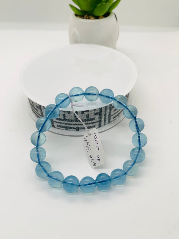 Aquamarine Round Bracelet • 10 mm Size • Code C18 • 4A Quality • 7.5 Inch Length • Stretch Bracelet • Natural Aquamarine Bracelet