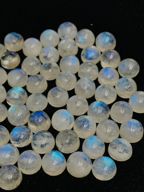 6MM Moonstone Cabs- 6 PCs  pack Blue Moonstone , Rainbow Moonstone top Quality - blue fire moonstone, origin India