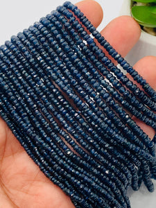 2.5MM Blue Sapphire Faceted Roundel - Length 6 Inch - Code# 2 - AAA Quality - Burma sapphire Natural Blue sapphire - Dark Blue Color