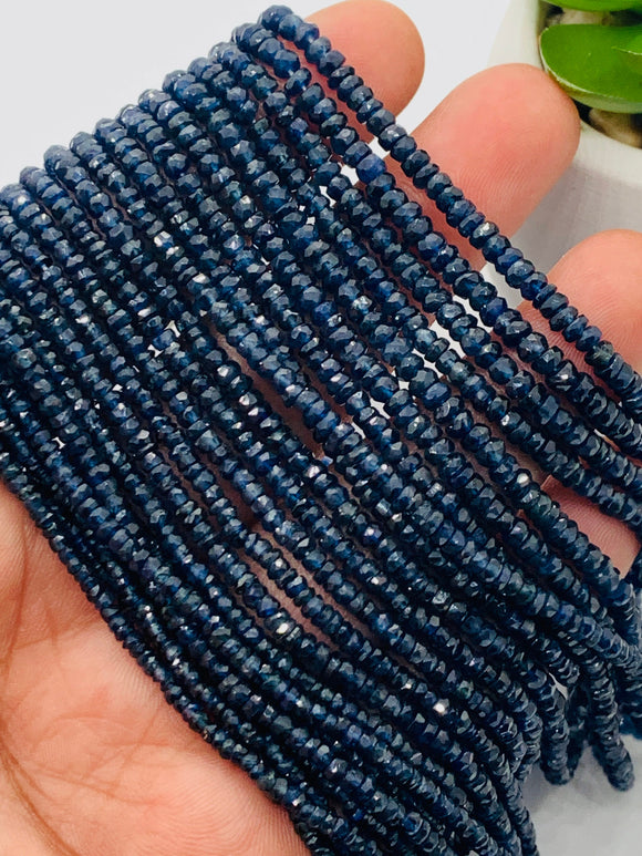 2.5MM Blue Sapphire Faceted Roundel - Length 6 Inch - Code# 2 - AAA Quality - Burma sapphire Natural Blue sapphire - Dark Blue Color