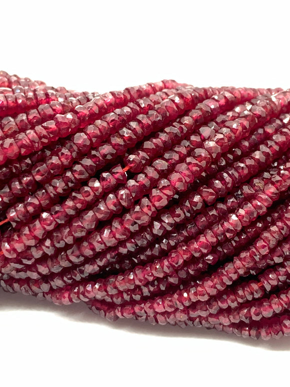 Ruby Faceted Roundel beads 3 mm Size -  AAA Quality Beads - Length 6 Inch -  Natural Ruby Beads