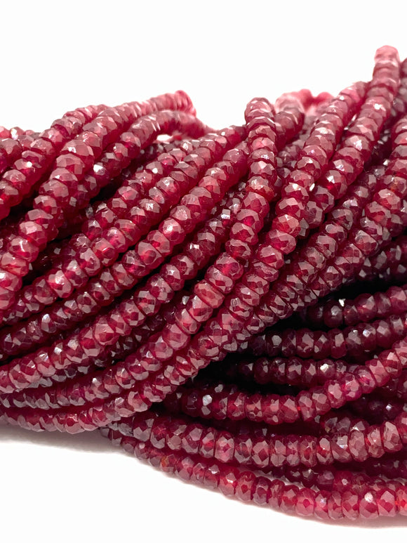 Ruby Faceted Roundel beads 3- 3.50 mm Size - AAA Quality Beads - Length 16