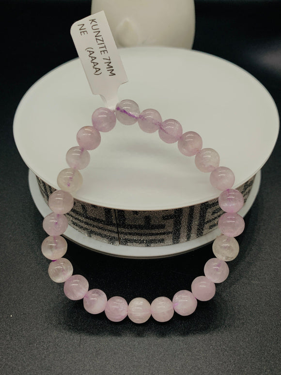 Kunzite Bracelet - 7 mm Size - Code #A10 -  7.5 Inch Length - 4A Quality - Beautiful Purple Color - Natural Kunzite Round Beaded Bracelet