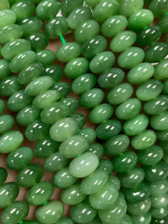 Jade Roundel Beads - 8 mm Size - Code#1 - AAA Quality - 40 cm Length - Medium Green Color -Natural Nerphrite Jade Beads - Origin Russia