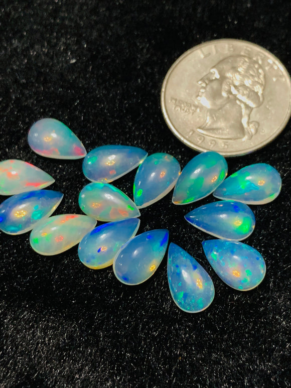 Ethiopian Opal Pear Cabochon 7x12 mm Size - Code # D10- Pack of 2 Pieces  AAAA Quality - Opal Cabochon - Ethiopian Opal Cabochon