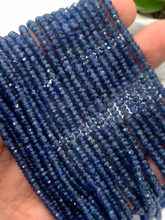 Blue Sapphire Faceted 3MM Roundel, Length 6 Inch - Code# 3 - AAA Quality - Burma sapphire Natural Blue sapphire - Blue Color