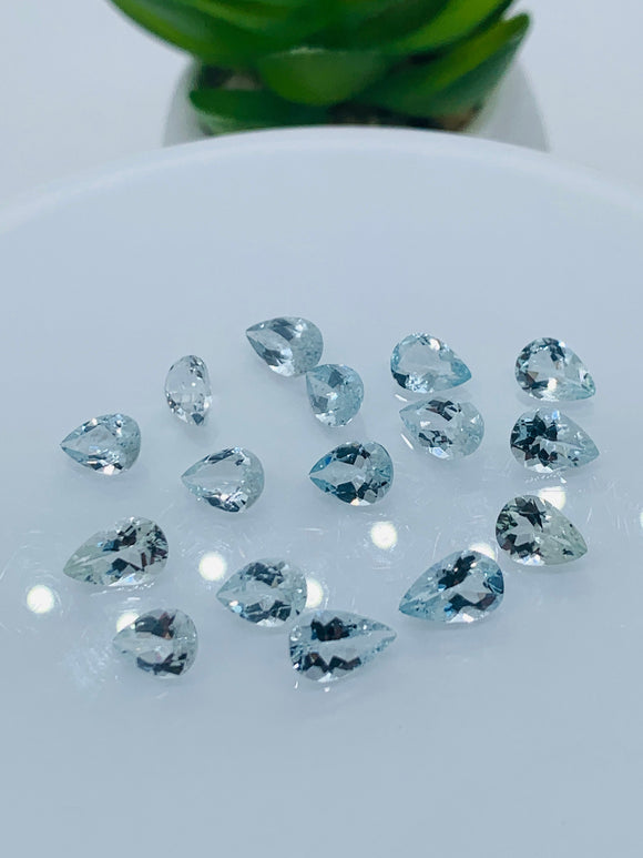 Aquamarine Pear Faceted 5x7-8  mm Size  - Pack of 4 Piece - AAA Quality -  Medium Blue Color -  Natural Aquamarine Stone