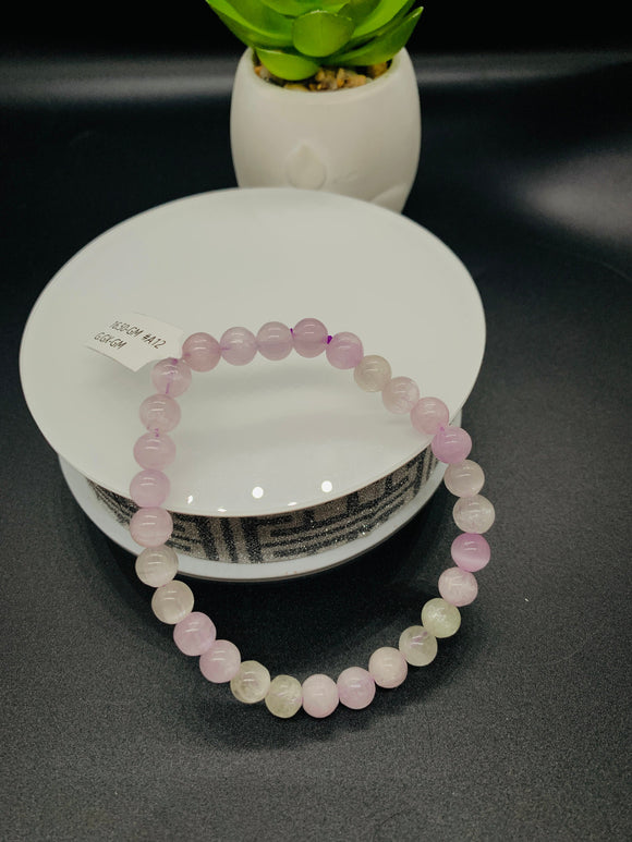 Kunzite Bracelet - 7 mm Size - Code #A12 -  7.5 Inch Length - 4A Quality - Beautiful Purple Color - Natural Kunzite Round Beaded Bracelet