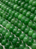 Jade Roundel Beads - 8 mm Size - Code#2 - AAA Quality - 40 cm Length - Dark Green Color -Natural Nerphrite Jade Beads - Origin Russia