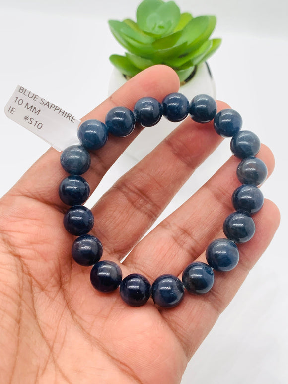 Blue Sapphire Bracelet 10 mm Size • Code # S10 • AAAA Quality • 7.5'' length • Natural Sapphire Beads • Sapphire Round Bracelet