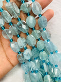 Blue Aquamarine Flat Faceted Nuggets - Size 10X12 MM , Length of strand 16" . blue Aquamarine tumble, origin Brazil