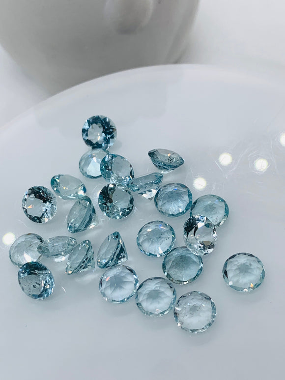 Aquamarine Round Faceted 7 mm Size  - Pack of 1 Piece - AAAA Quality -  Dark Blue Color-  Natural Aquamarine Stone