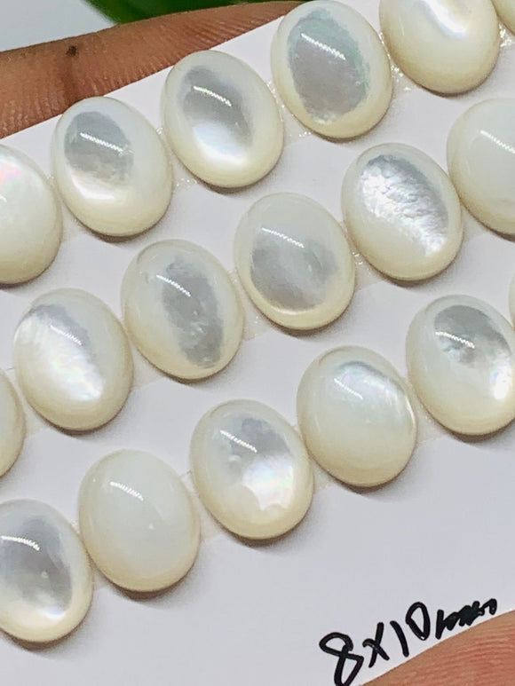 Mother of Pearl, white MOP 8X10mm Oval Shape  • AAA Quality • Pack of 4 pieces