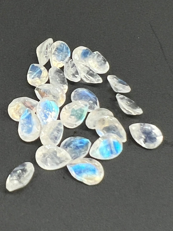 Moonstone Faceted 6X4MM Pear, Cabochon AAA Quality Moonstone Faceted Cabochon- Pack of 5 Piece