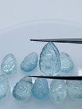 Aquamarine  Carving Leaf Shape •  8-9X15-17 MM Sizes AAA Quality • Natural Aquamarine • Medium Blue Aquamarine  Carving pear