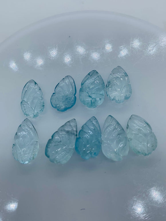 Aquamarine  Carving Leaf Shape •  8-9X15-17 MM Sizes AAA Quality • Natural Aquamarine • Medium Blue Aquamarine  Carving pear