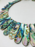 Abalone Shell Necklace - Long Strip  Hand Braided Beads Pendant Necklace- Large Size Graduated Trapezoid Beads Necklace