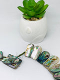 Abalone Shell Necklace - Long Strip Hand Braided Beads Pendant Necklace- Large Size Graduated Trapezoid Beads Necklace