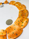 Spiny Oyster Shell Necklace With Turquoise • 28 -53 mm Size • AAA Quality • Natural Shell • Natural TQ • Shell Necklace • Orange Color
