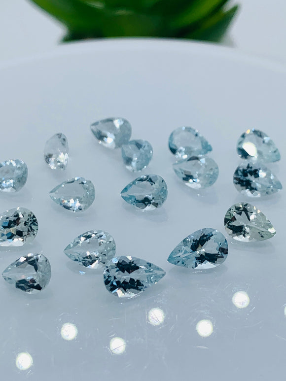 Aquamarine Pear Faceted 6x9 mm Size  - Pack of 2 Piece - AAA Quality -  Medium Blue Color -  Natural Aquamarine Stone