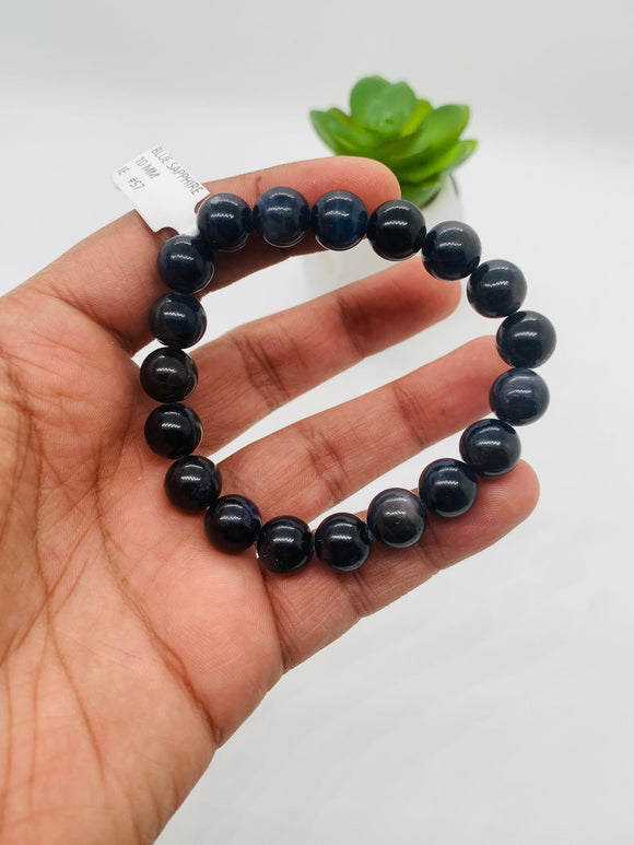 Blue Sapphire Bracelet 10 mm Size • Code # S7 • AAAA Quality • 7.5'' length • Natural Sapphire Beads • Sapphire Round Bracelet