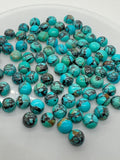 Turquoise 6mm Round Cabs- Quality AAA-Black Matrix Turquoise, gemstone cabs Pack of 6 pc- Black Matrix Turquoise Round Cabochon