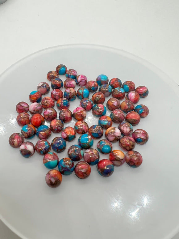 6MM Turquoise  Pink Oyster  Cabochon • Pack of 6 Piece • AAA Quality • Round Cabs