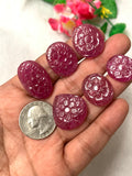 Natural Ruby Carving Cabs - Code D9- D14   - AAA Quality - Glass Filled Ruby Carving Stone - Flat Back Cabochons