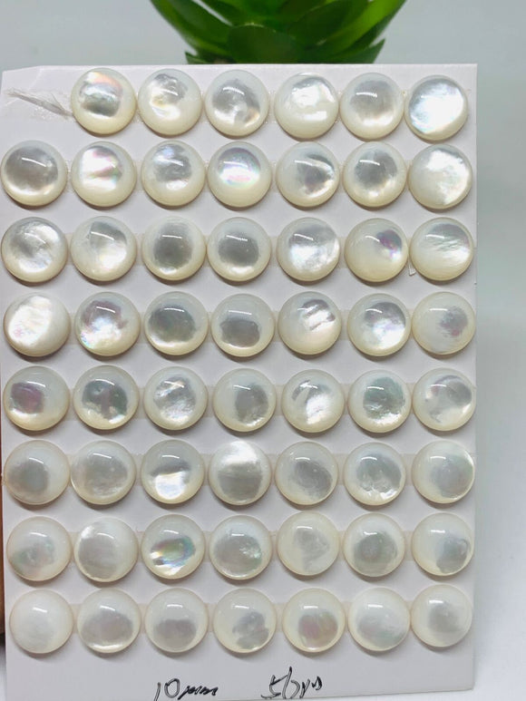 10MM Mother of Pearl, white MOP Round Shape  • AAA Quality • Pack of 4 pieces