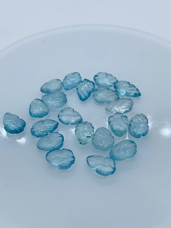 Aquamarine  Carving Leaf Shape •  8-9X11-12 MM Sizes AAA Quality • Natural Aquamarine • Medium Blue Aquamarine  Carving pear