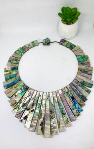 Abalone Shell  Necklace  - AAA Quality-  Hand Braided Beads Pendant Necklace- Long Strip Trapezoid Beads Necklace