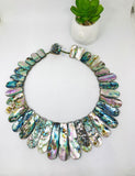 Abalone Shell Necklace - Long Strip Hand Braided Beads Pendant Necklace- Large Size Graduated Trapezoid Beads Necklace