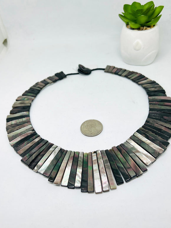 Black Mother Of Pearl Necklace • 15-40X6 mm Size •   AAA Quality • Length 20.7 Inch • Natural Black MOP necklace