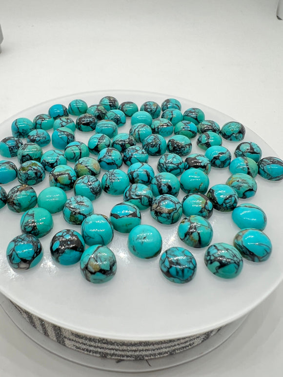 Turquoise 8mm Round Cabs- Quality AAA-Black Matrix Turquoise, gemstone cabs Pack of 5 pc- Black Matrix Turquoise Round Cabochon