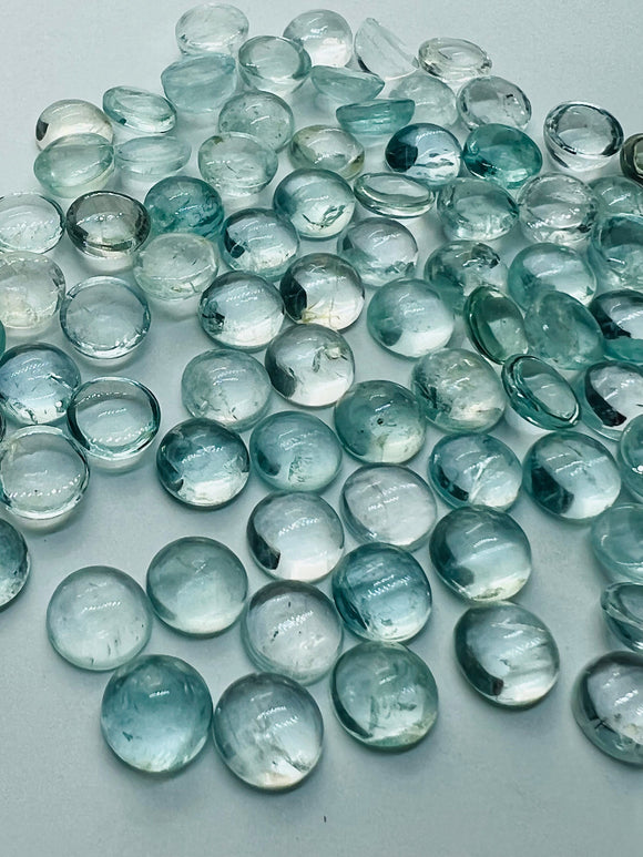 Aquamarine 9mm Round Cabochon Pack of 4 Pcs - AA Quality cabs- Natural Aquamarine Cabs, Blue/green