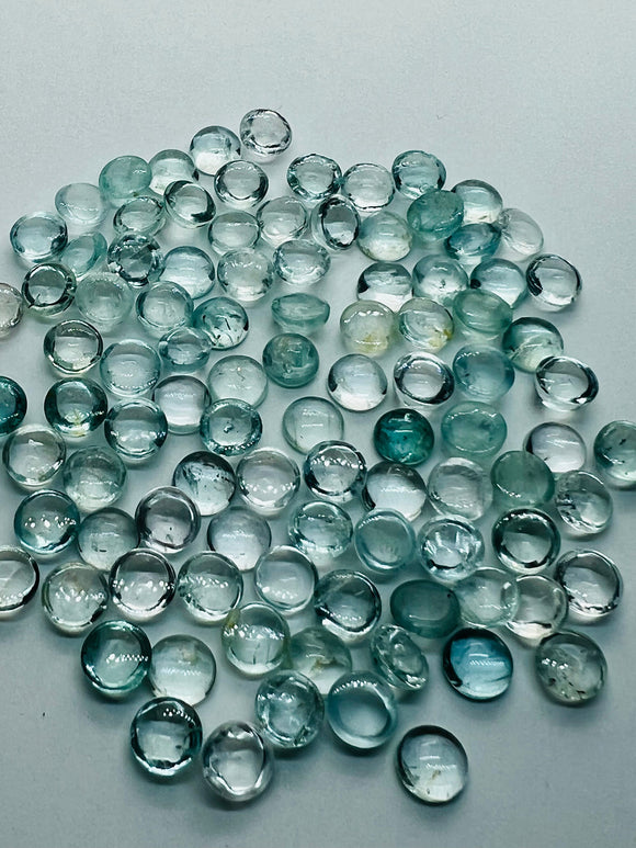 Aquamarine 8mm Round Cabochon Pack of 4 Pcs - AA Quality cabs- Natural Aquamarine Cabs, Blue/green