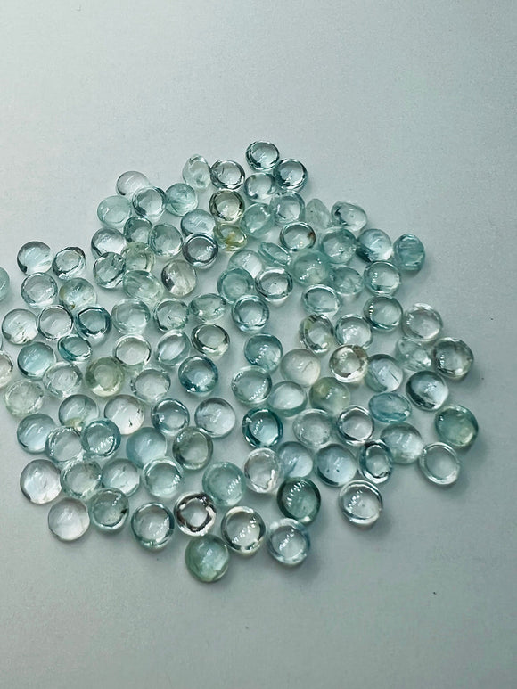 Aquamarine 6mm Round Cabochon Pack of 5Pcs - AA Quality cabs- Natural Aquamarine Cabs, Blue/green