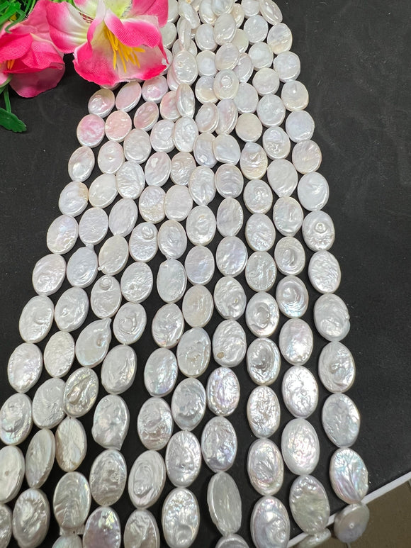 Pearl Oval Shape 9X13MM AAA Quality - Length 40 cm- Good Quality Natural Freshwater Pearl, white Oval pearl