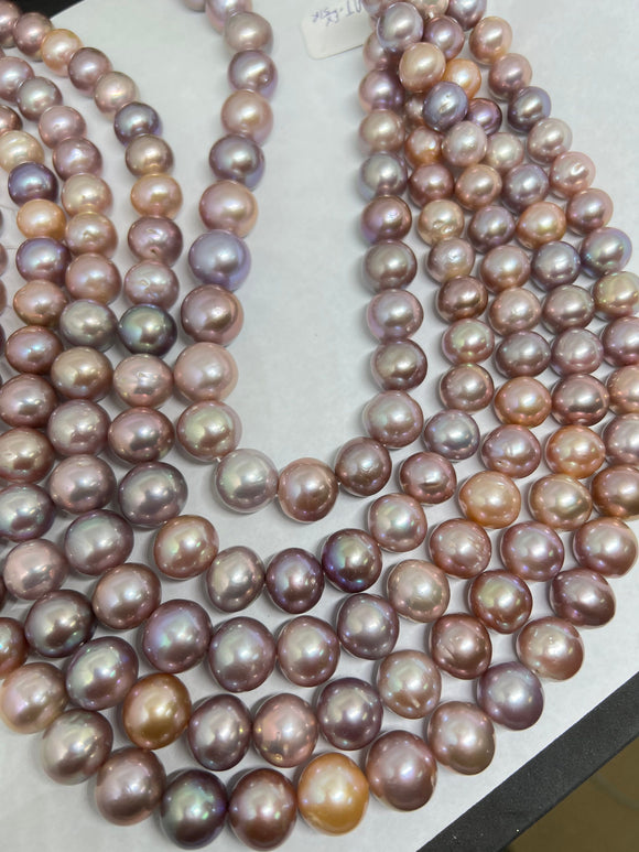 Multi color  Pearl Round shape size 11-14MM  AAA Quality - Length 16 Inch-  Good Quality Natural Freshwater, Pink pearl Semi Round shape