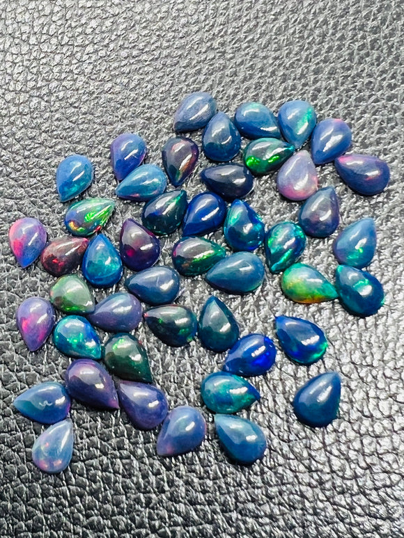 Black Opal Cabochon 5X7mm Size • Pack of 5 Pcs • AAAA Quality • Natural Opal color Treated Color • Ethiopian Opal pear Cabs