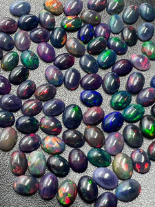 Black Opal Cabochon • 6x8 mm Size • Pack of 2 Pcs • Code B11 - AAA Quality • Natural Opal Treated Color • Ethiopian Opal Cabochon