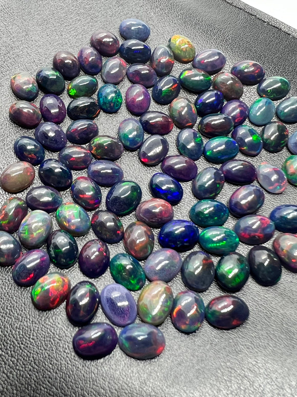 Black Opal Cabochon • 6x8 mm Size • pack of 2 Pcs • Code B9 - AAA Quality • Natural Opal  Treated Color • Ethiopian Opal  Cabs