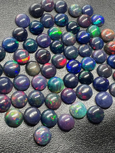 Black Opal Cabochon 7mm Size • Pack of 2 Pcs • - AAA Quality • Natural Opal Treated Color • Ethiopian Opal Cabs