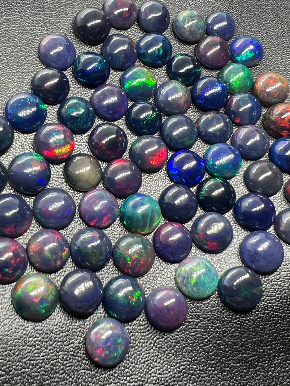 Black Opal Cabochon 7mm Size • Pack of 2 Pcs •  - AAA Quality • Natural Opal  Treated Color • Ethiopian Opal Cabs