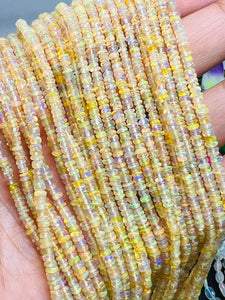 3MM Ethiopian Opal Smooth Roundel Beads  16 Inch Strand, AAA Quality opal beads. code #4, Yellow Natural Ethiopian Opal beads.