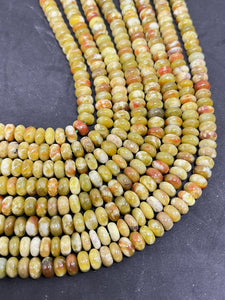 Green Serpentine Roundel 8MM, natural Serpentine  beads, length 15.5”, roundel beads