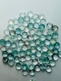 Aquamarine 7mm Round Cabochon Pack of 5Pcs - AA Quality cabs- Natural Aquamarine Cabs, Blue/green
