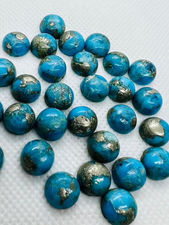 Turquoise pyrite 10mm Round Cabs- Quality AAA-Pyrite  Turquoise, gemstone cabs Pack of 5 pc- Pyrite Turquoise round Cabochon