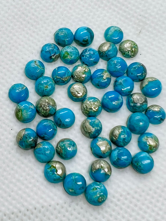 Turquoise pyrite 6mm Round Cabs- Quality AAA-Pyrite  Turquoise, gemstone cabs Pack of 6 pc- Pyrite Turquoise round Cabochon